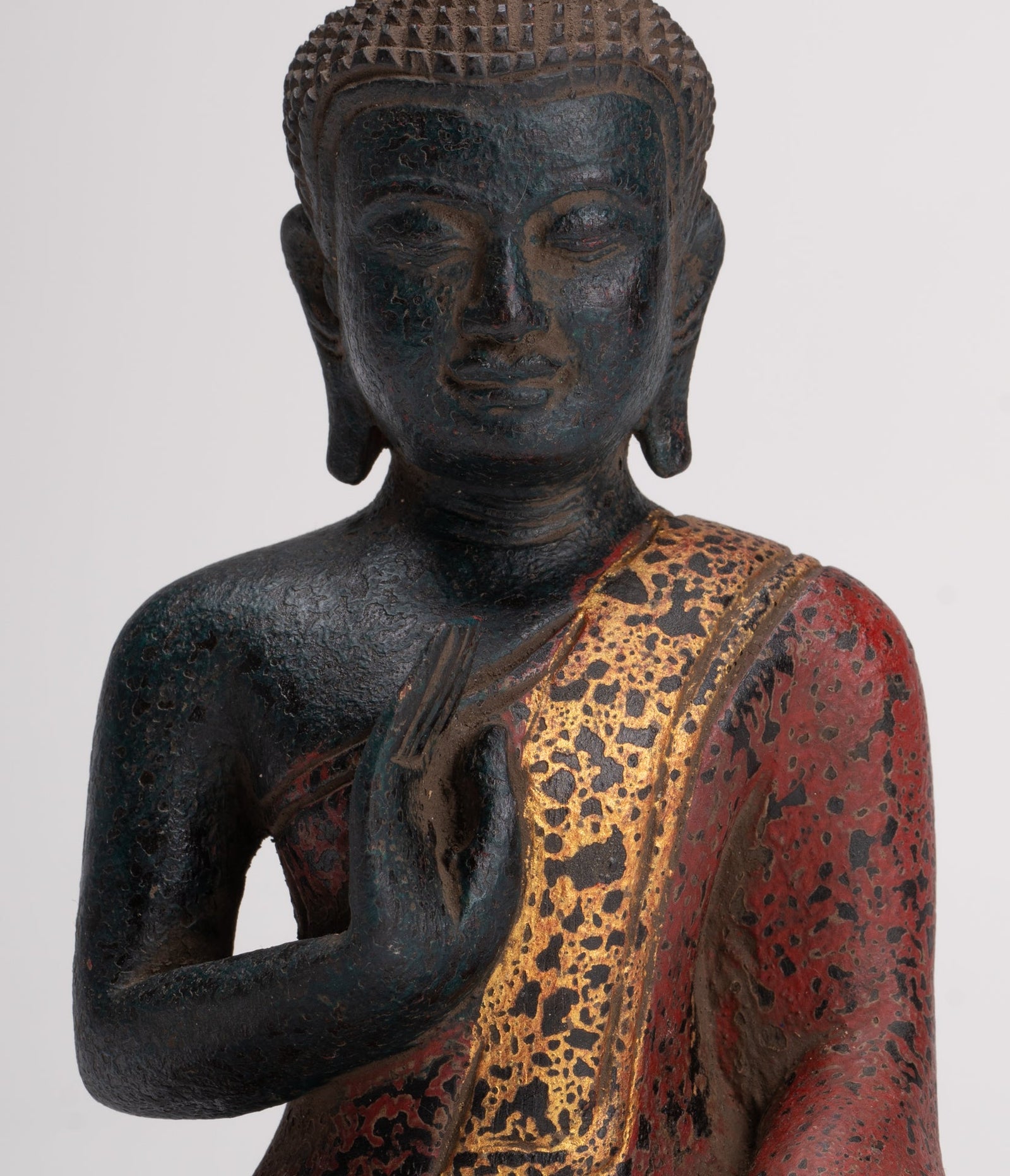 Estatua de Buda - Antiguo Estilo Khmer Camboya Estatua de Buda de Madera Sentada Enseñando Mudra - 21cm/8"
