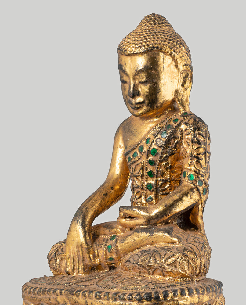 Buddha Statue - Antique Burmese Style Wood Ava Enlightenment Buddha Statue - 39cm/16"