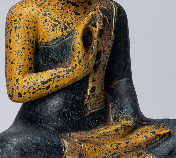 Buddha Sculpture - Buddha - Antique Khmer Style Seated Wood Buddha Statue Teaching Mudra - 40cm/16"