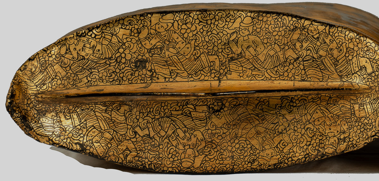 Antiguo titular de dinero de lacado birmano del siglo XIX - 34 cm/14 "de largo