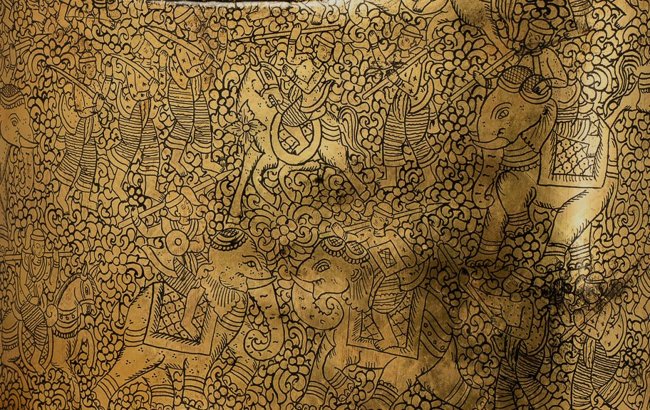 Antiguo titular de dinero de lacado birmano del siglo XIX - 34 cm/14 "de largo