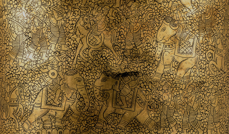 Antiguo titular de dinero de lacado birmano del siglo XIX - 34 cm/14 "de largo