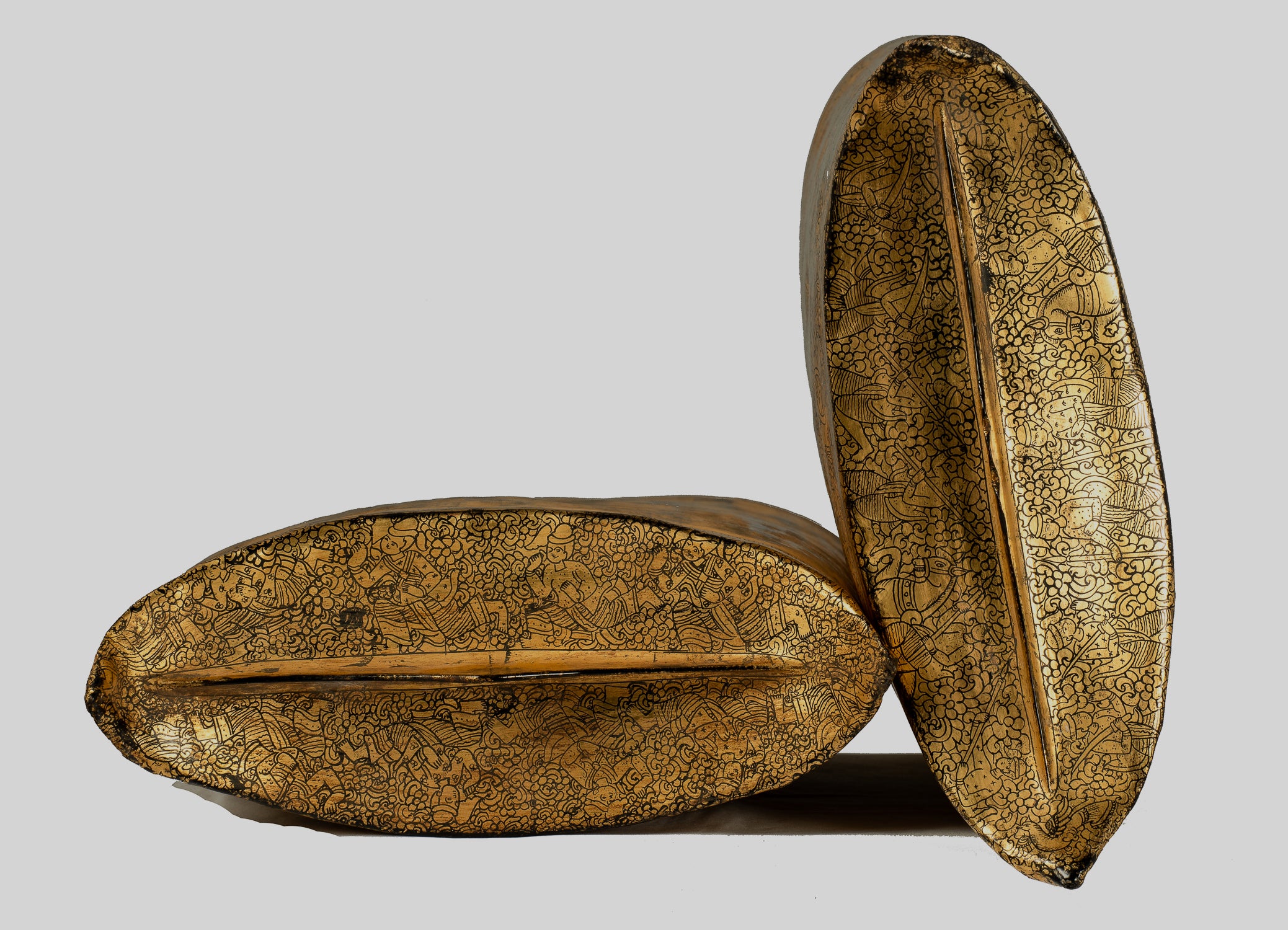 Antiguo titular de dinero de lacado birmano del siglo XIX - 34 cm/14 "de largo