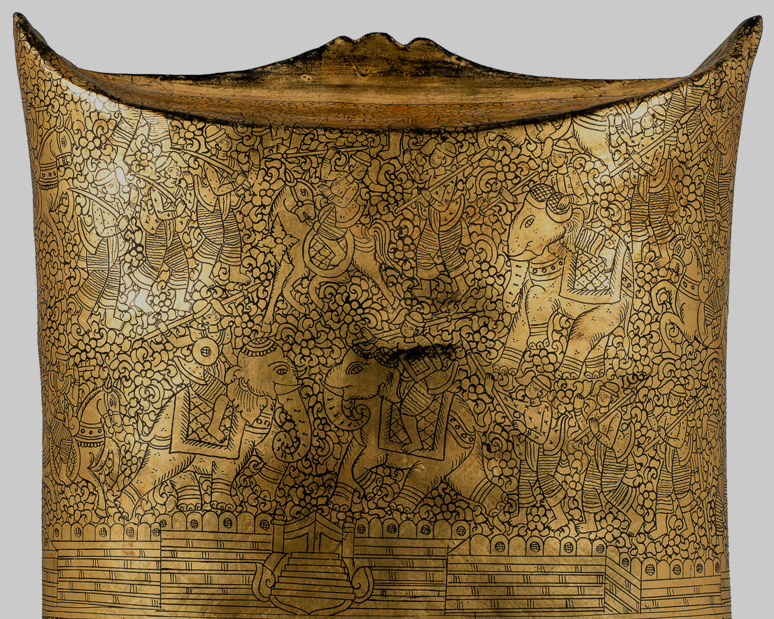 Antiguo titular de dinero de lacado birmano del siglo XIX - 34 cm/14 "de largo