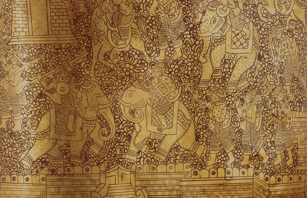 Antiguo titular de dinero de lacado birmano del siglo XIX - 34 cm/14 "de largo