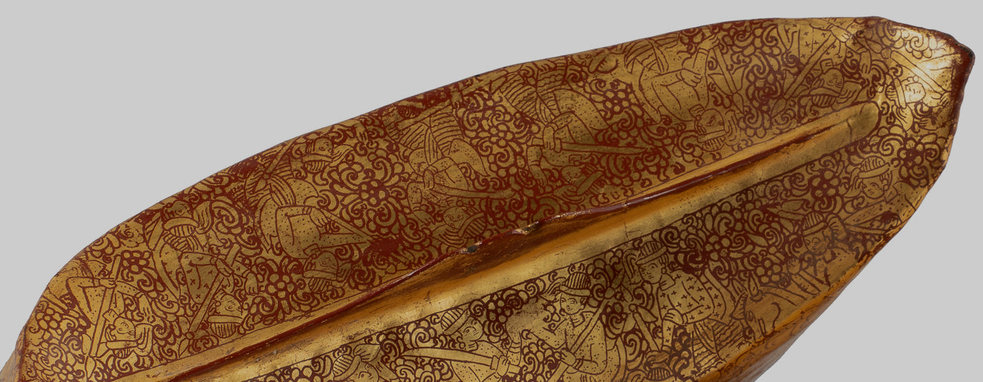 Antiguo titular de dinero de lacado birmano del siglo XIX - 34 cm/14 "de largo