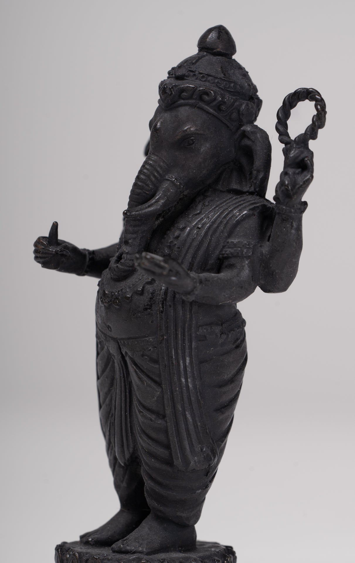 Ganesha Statue - Antique Thai Style Standing Black 4-Arm Ganesha Statue - 11.5cm/5"