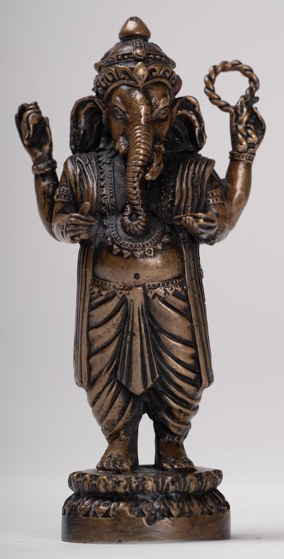Ganesha Statue - Antique Thai Style Standing Black 4-Arm Ganesha Statue - 12cm/5"