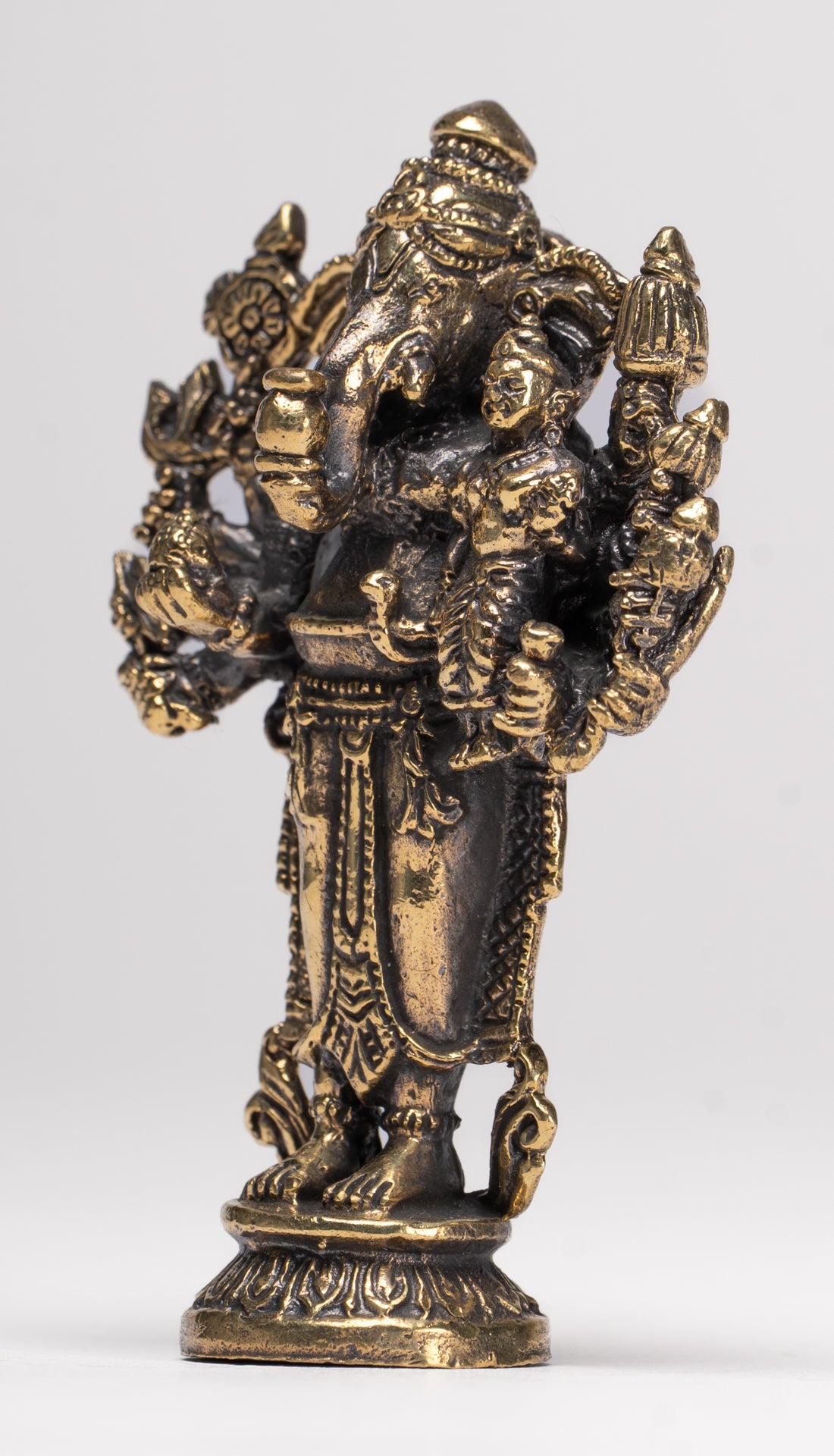 Antique Thai Style Standing Gold 8-Arm Vighna Ganapati Ganesha Statue - 7.5cm/3" 