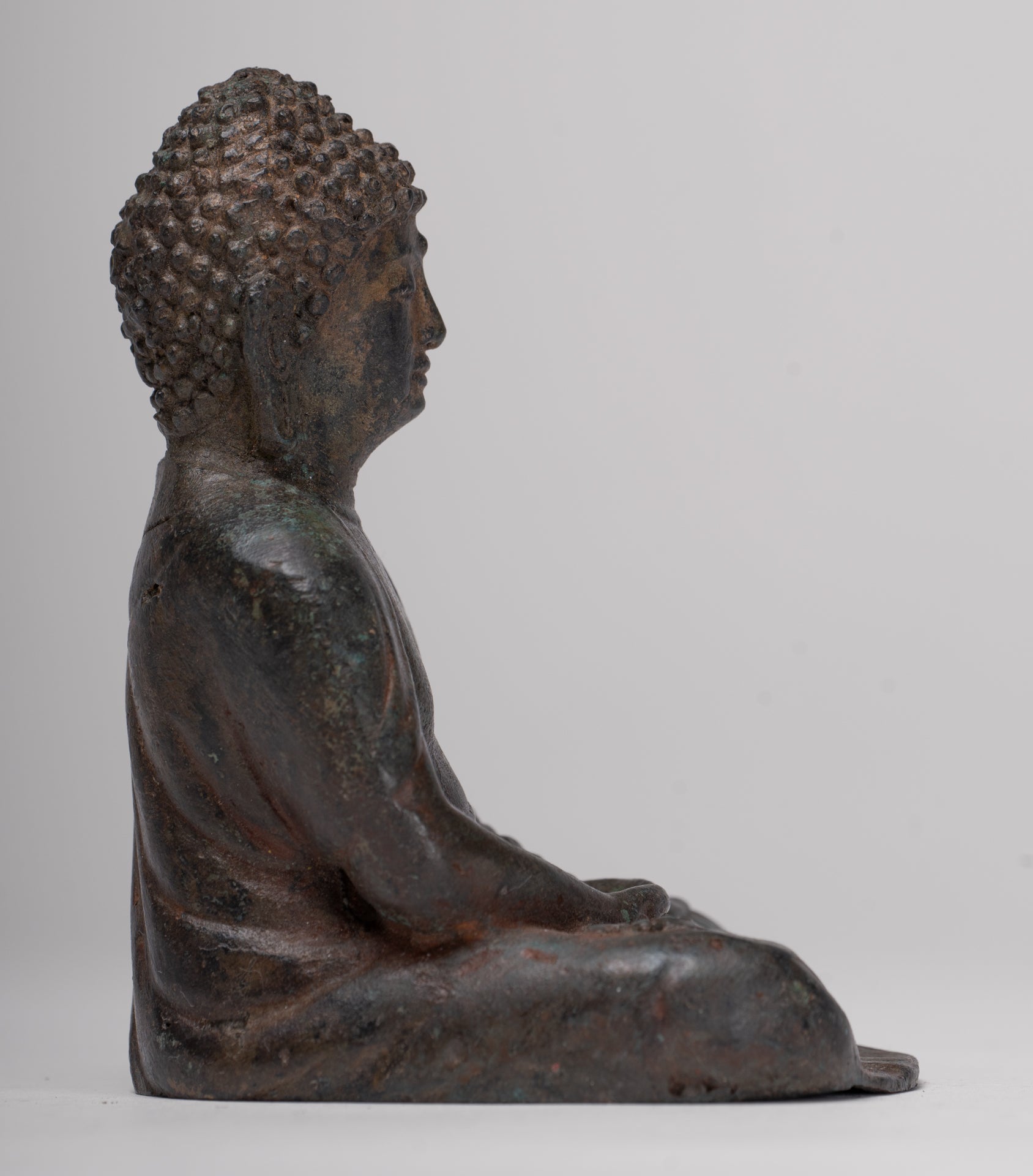 Buddha Statue - Antique Japanese Style Bronze Seated Amida Amitabha Meditation Buddha Statue - 10cm/4"