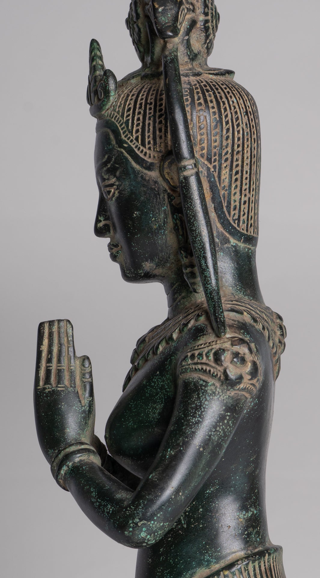 Apsara Statue - Antique Khmer Style Angkor Wat Bronze Adoration Apsara or Angel - 45cm/18"