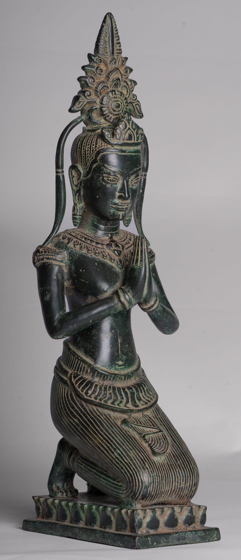 Apsara Statue - Antique Khmer Style Angkor Wat Bronze Adoration Apsara or Angel - 45cm/18"