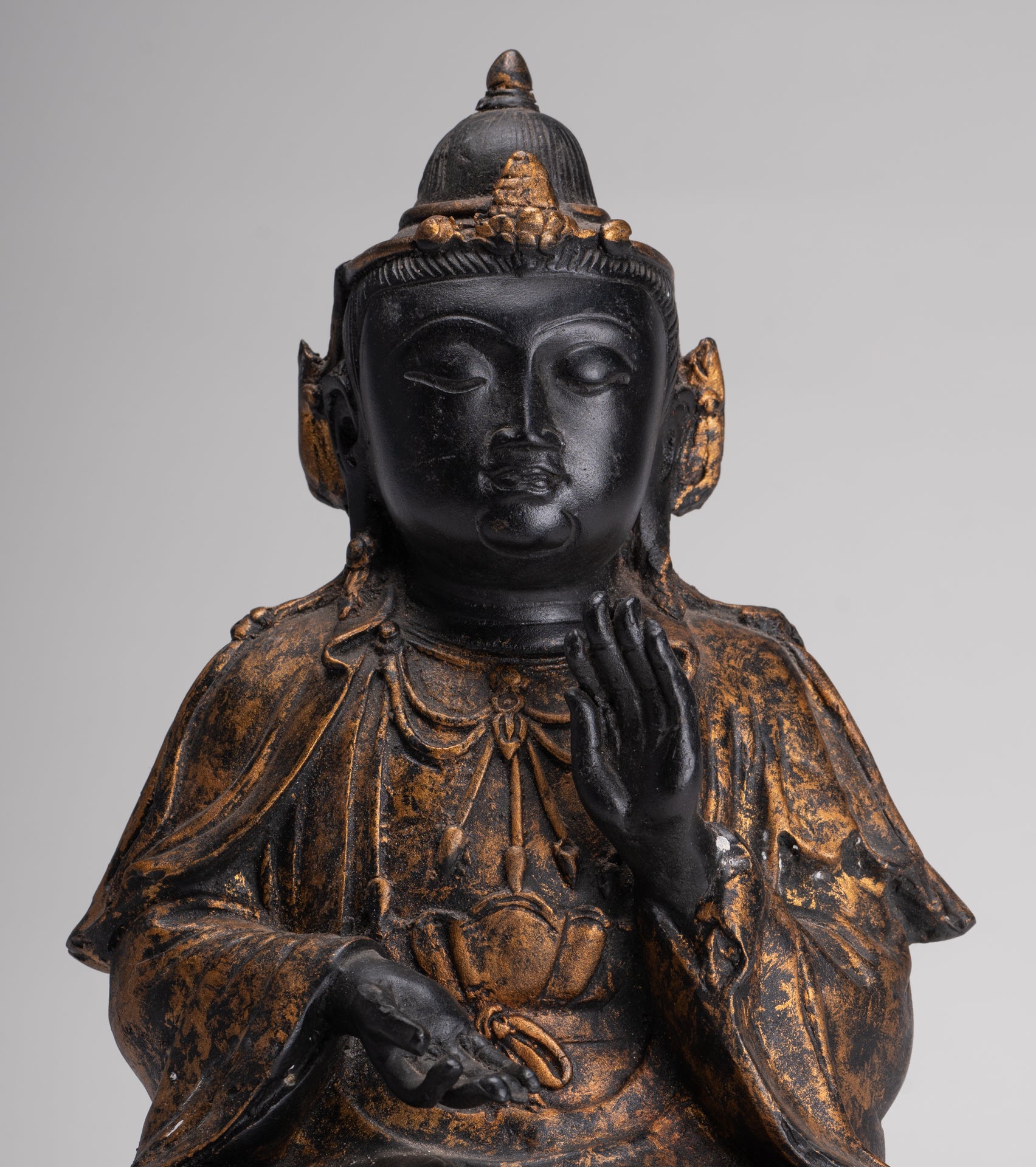 Antique Chinese Style Seated Dharmachakra Teaching Buddha Statue - 27cm/11"