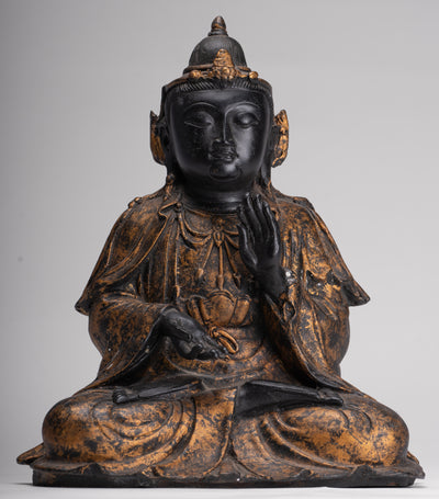 Antique Chinese Style Seated Dharmachakra Teaching Buddha Statue - 27cm/11"