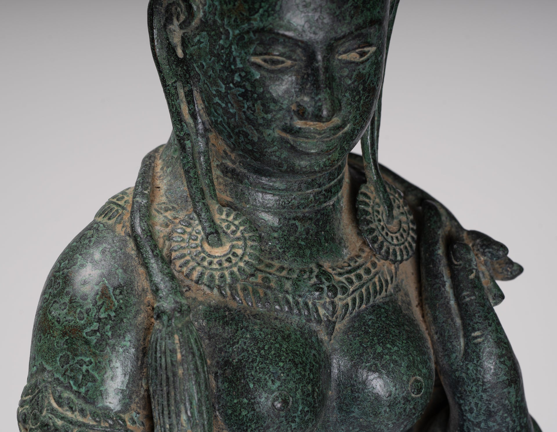 Antique Khmer Style Bronze Banteay Srei Style Standing Devatas - 69cm/28"