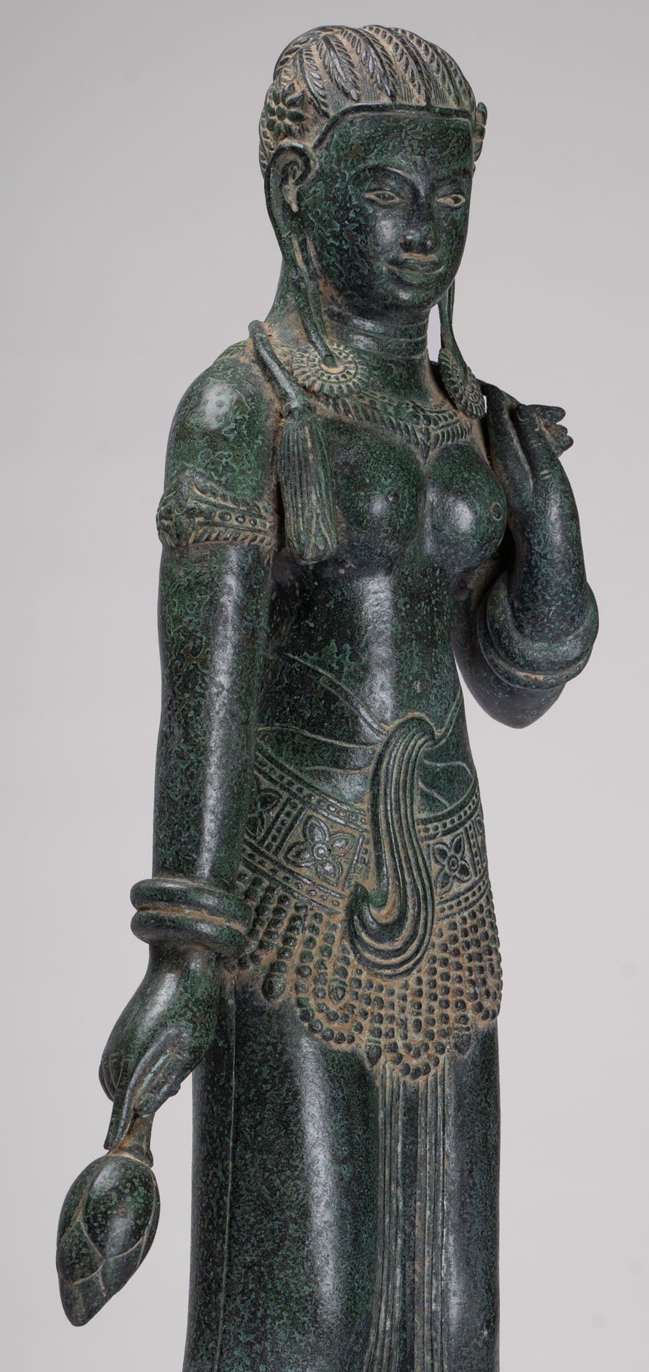 Antique Khmer Style Bronze Banteay Srei Style Standing Devatas - 69cm/28"