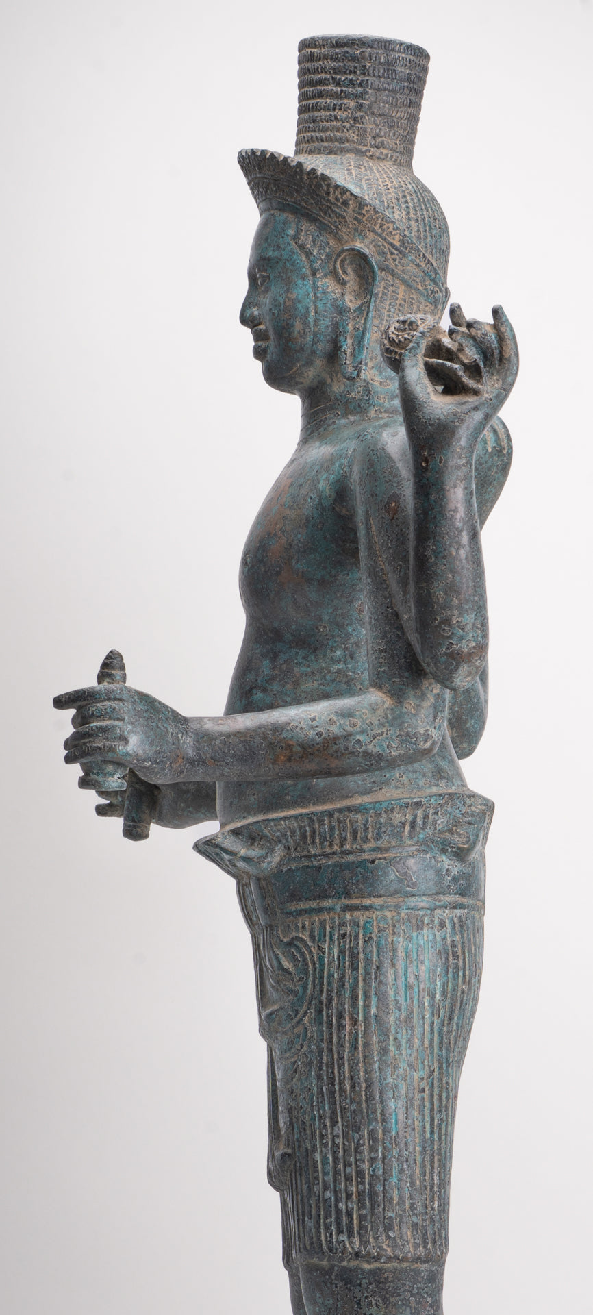 Antique Khmer Style Bronze Koh Ker Standing Vishnu Statue - 84cm/34"