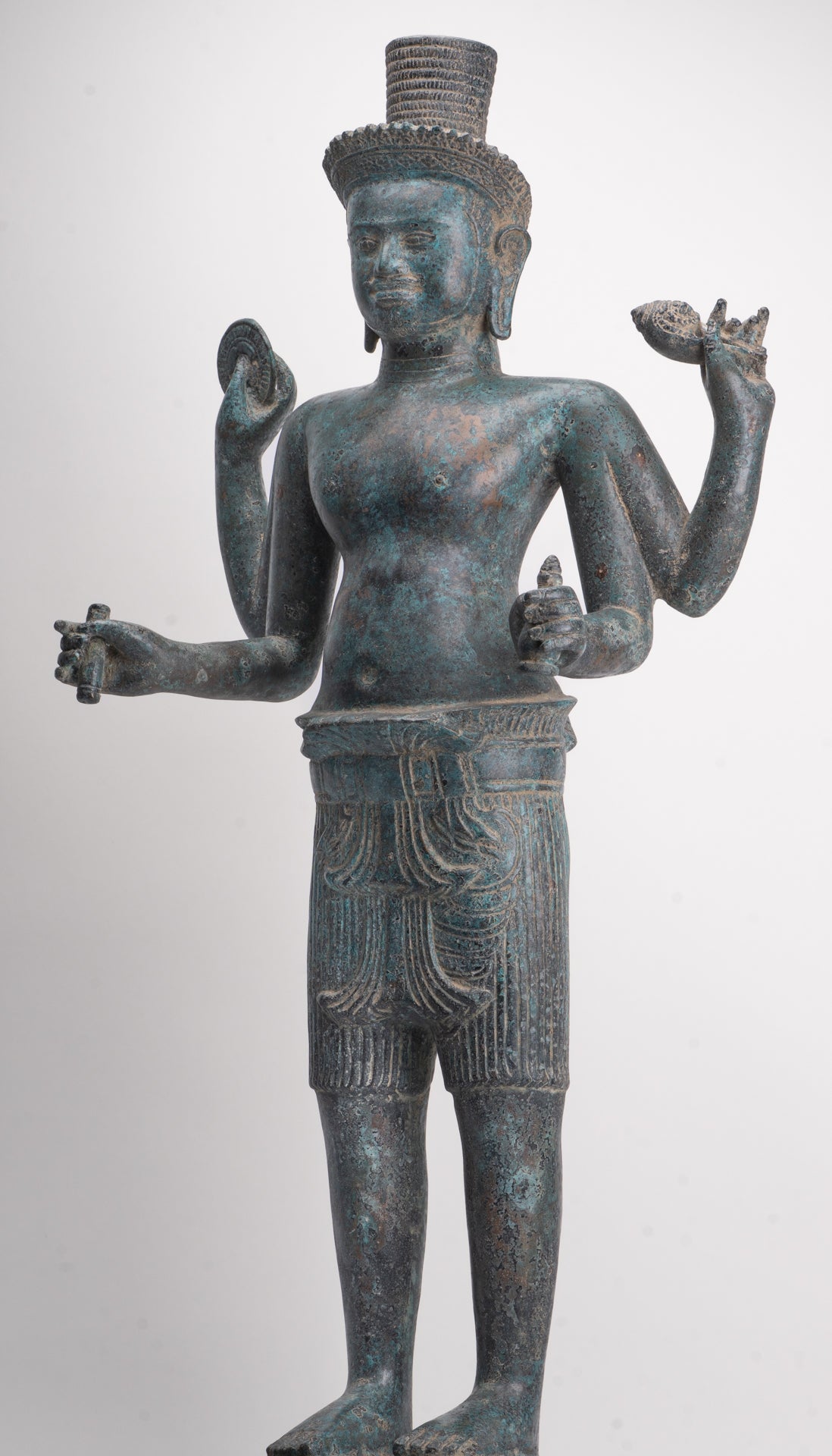 Antique Khmer Style Bronze Koh Ker Standing Vishnu Statue - 84cm/34"