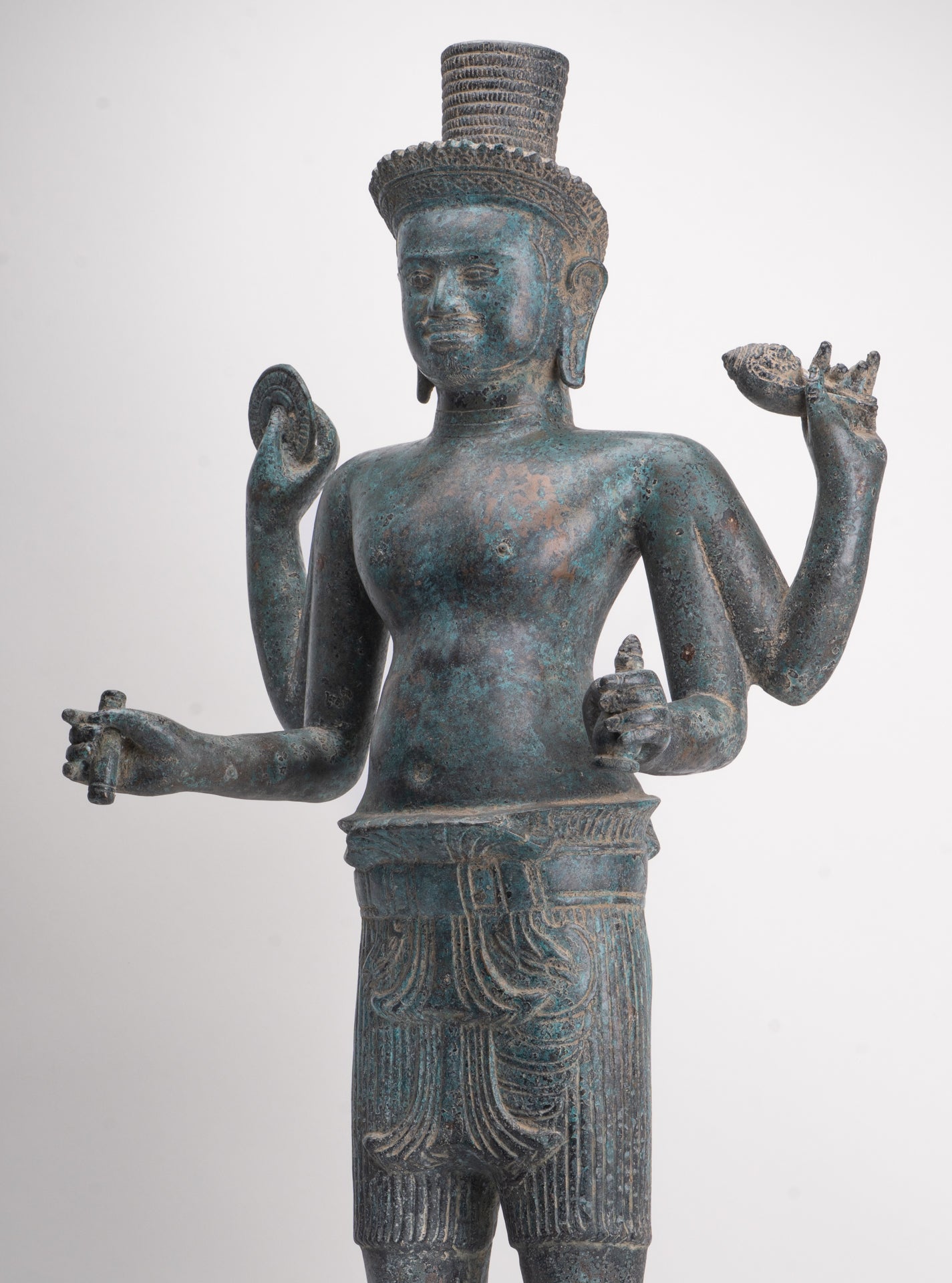 Antique Khmer Style Bronze Koh Ker Standing Vishnu Statue - 84cm/34"