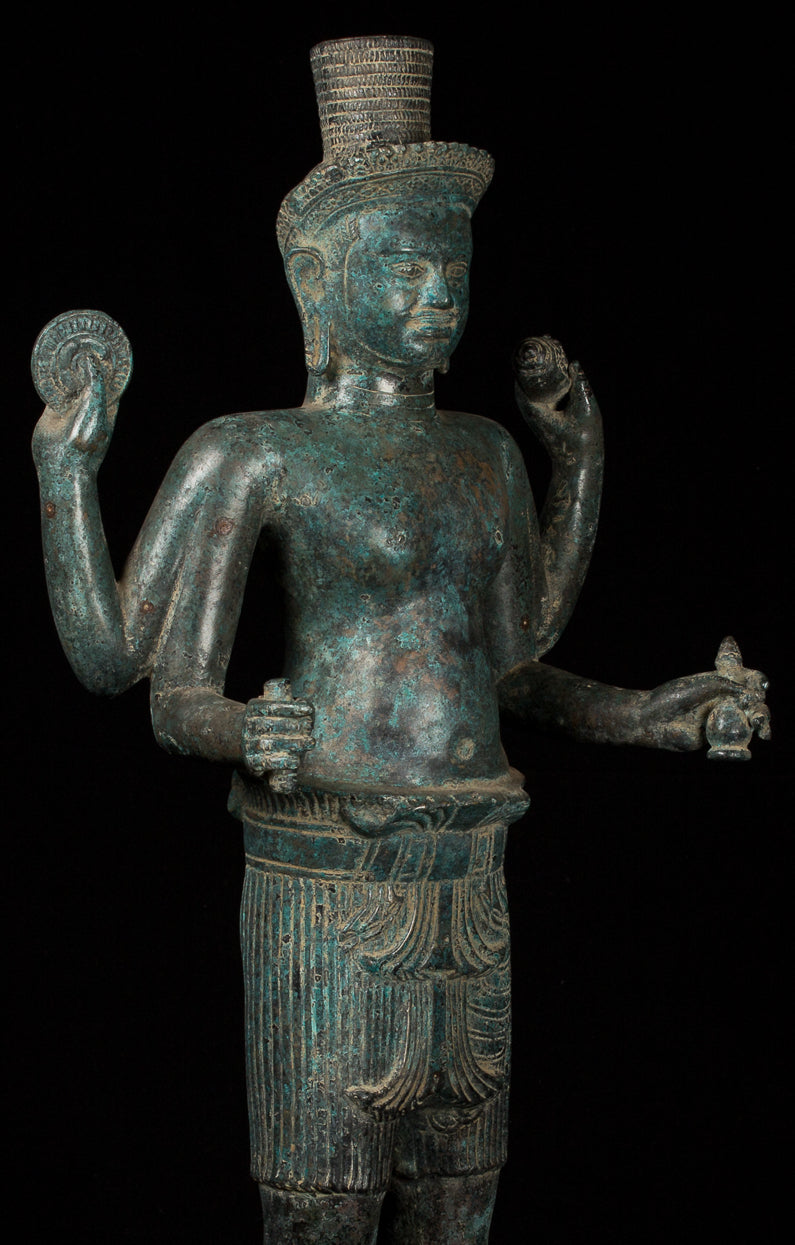 Vishnu - Antique Khmer Style Bronze Koh Ker Standing Vishnu Statue - 82cm/32 "