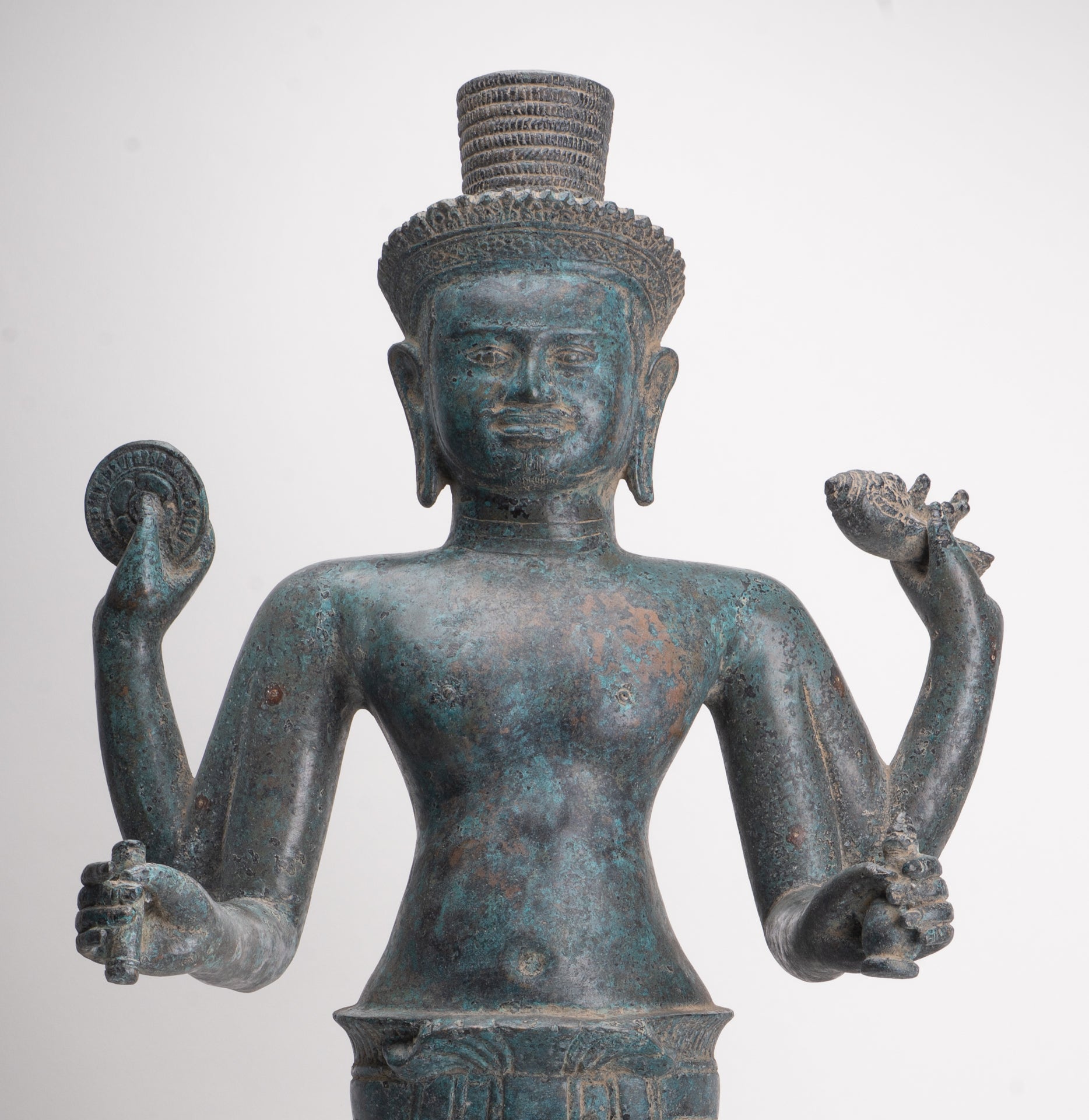 Antique Khmer Style Bronze Koh Ker Standing Vishnu Statue - 84cm/34"