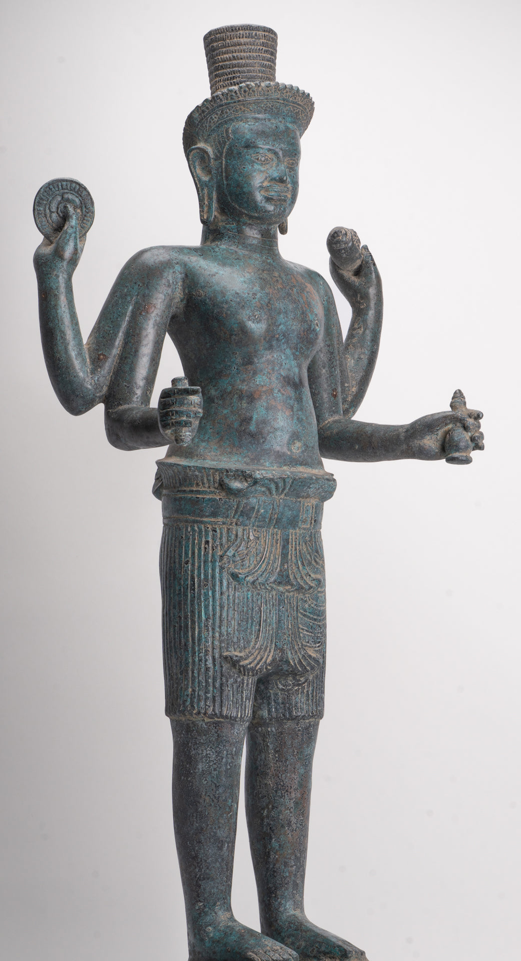 Antique Khmer Style Bronze Koh Ker Standing Vishnu Statue - 84cm/34"