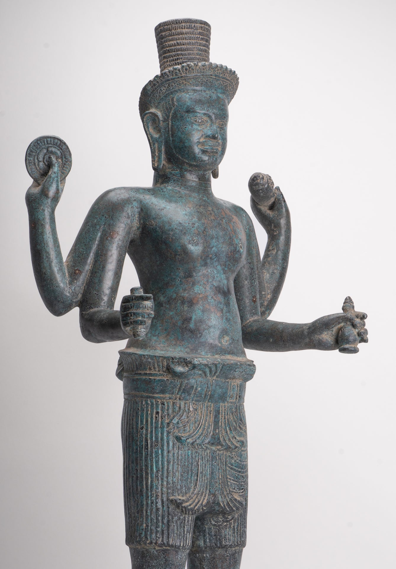 Antique Khmer Style Bronze Koh Ker Standing Vishnu Statue - 84cm/34"