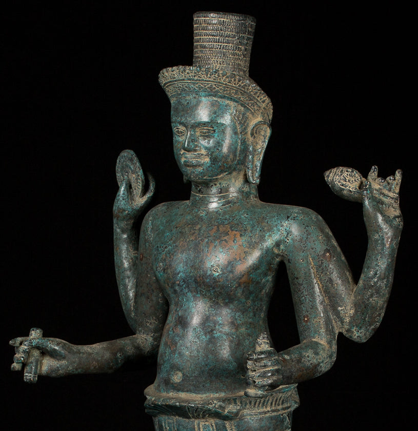 Vishnu - Antique Khmer Style Bronze Koh Ker Standing Vishnu Statue - 82cm/32 "