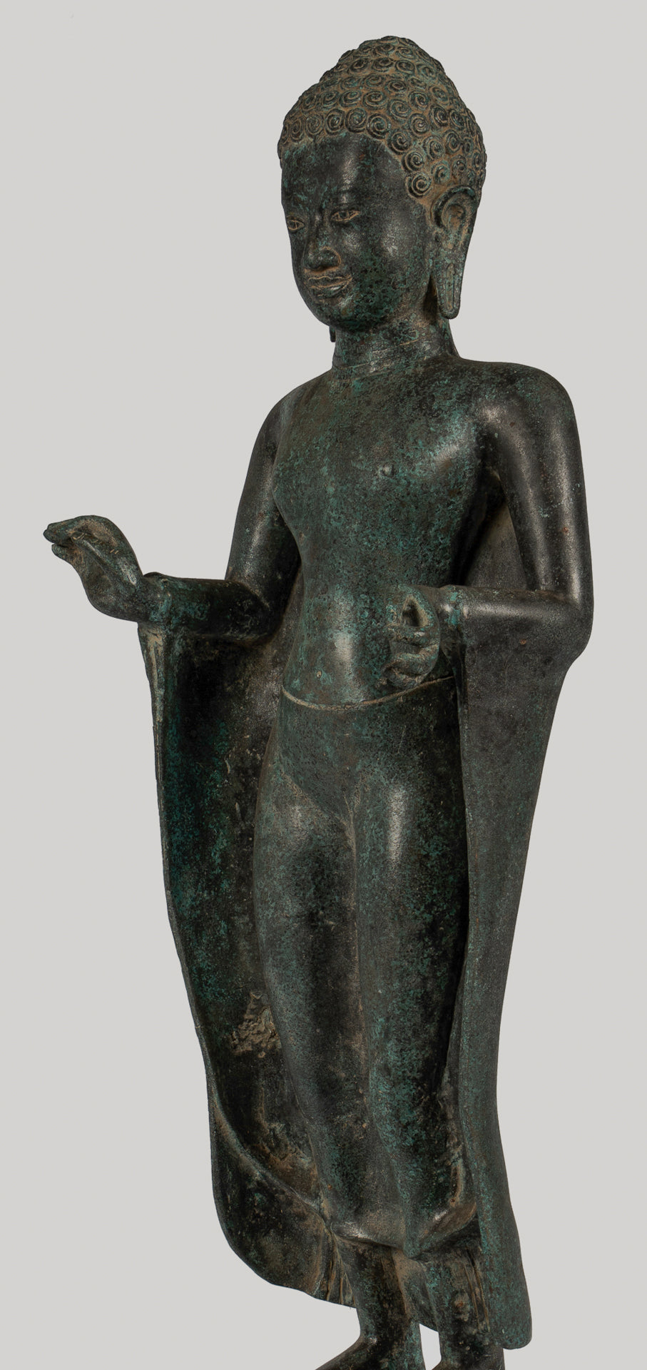 Antique Thai Style Bronze Buddha in Dharmachakra Teaching Mudra - 84cm/34"