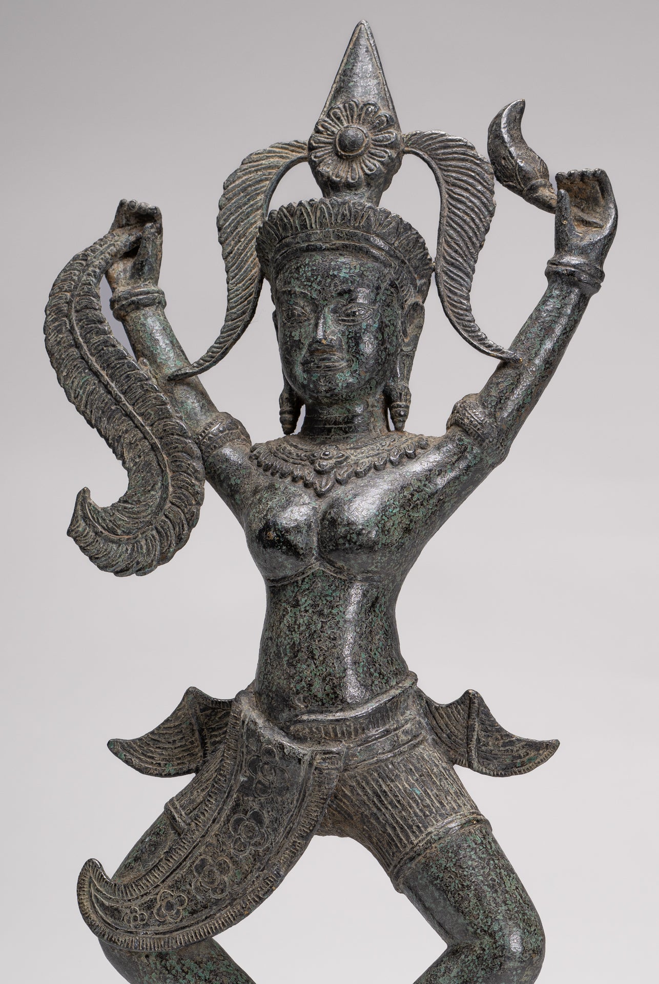 Antique Khmer Style Bronze Standing Apsara or Angel Statue - 55cm/22"
