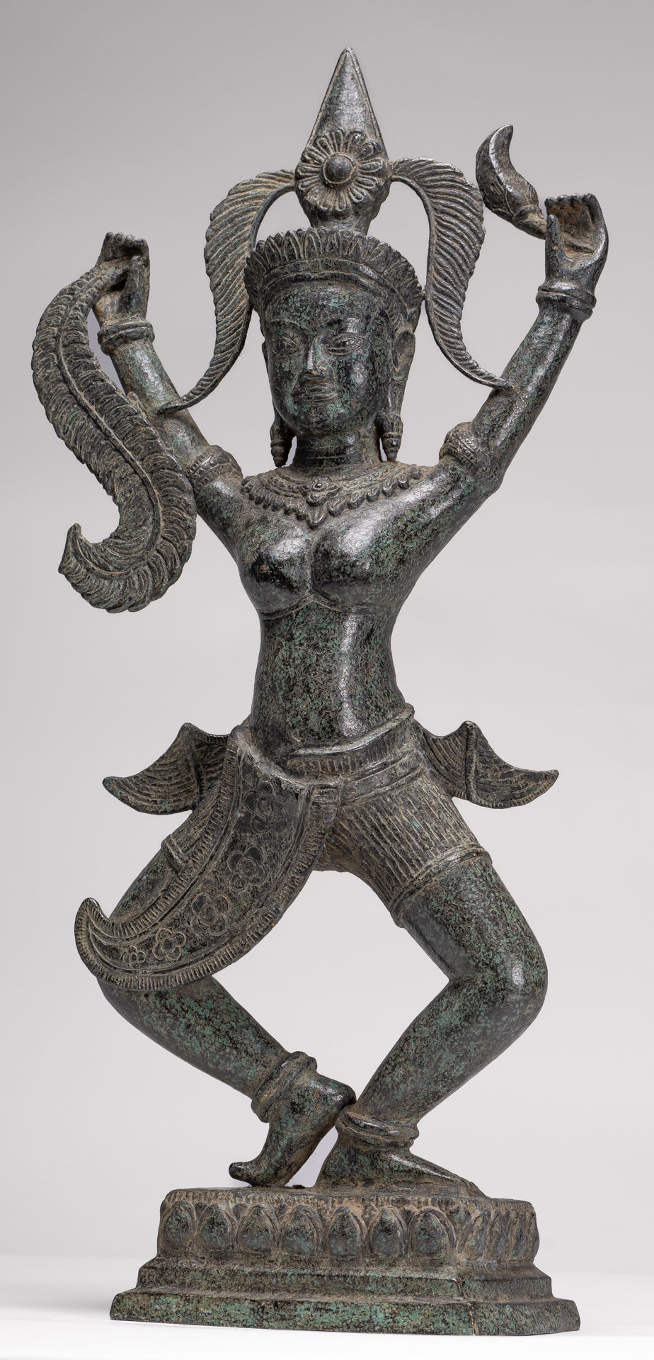 Antique Khmer Style Bronze Standing Apsara or Angel Statue - 55cm/22"