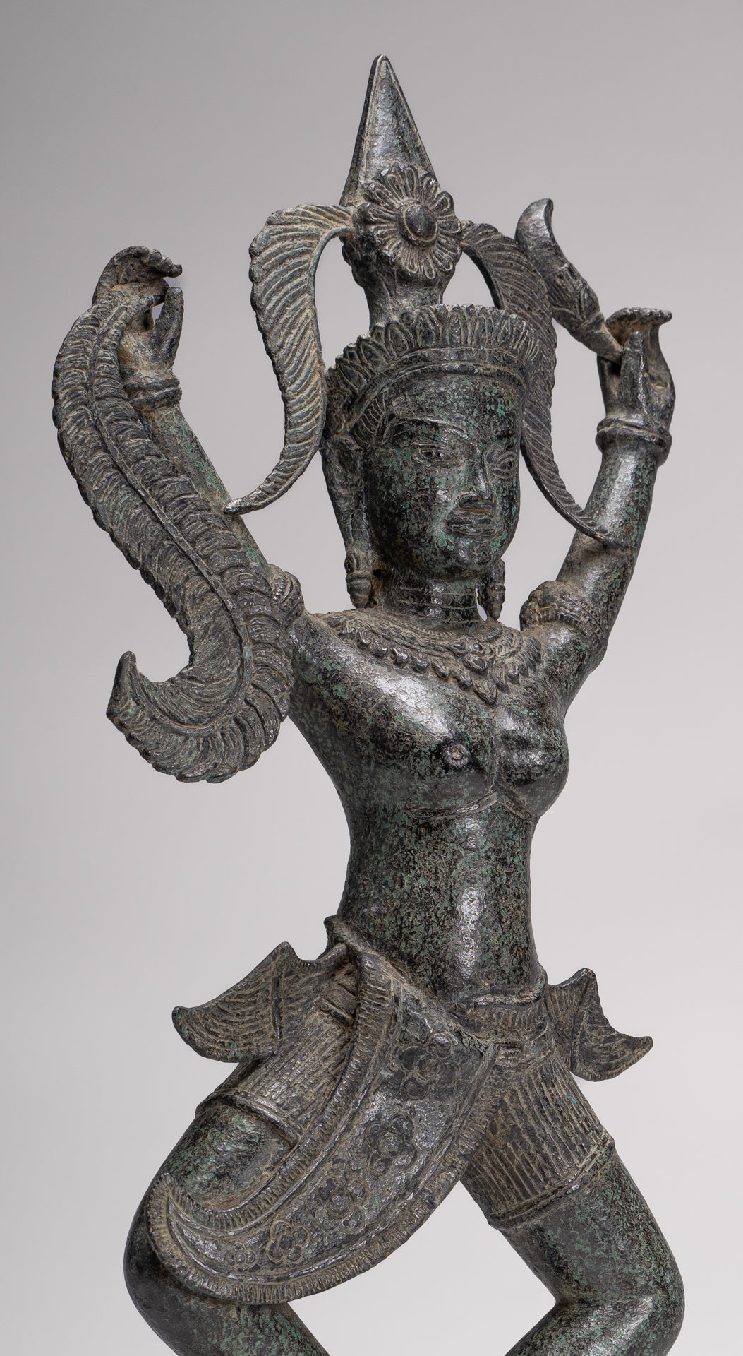 Antique Khmer Style Bronze Standing Apsara or Angel Statue - 55cm/22"