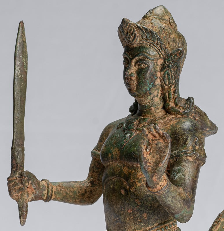 Antique Thai Style Bronze Female Deity with Naga Tail Statue - 22cm/9"