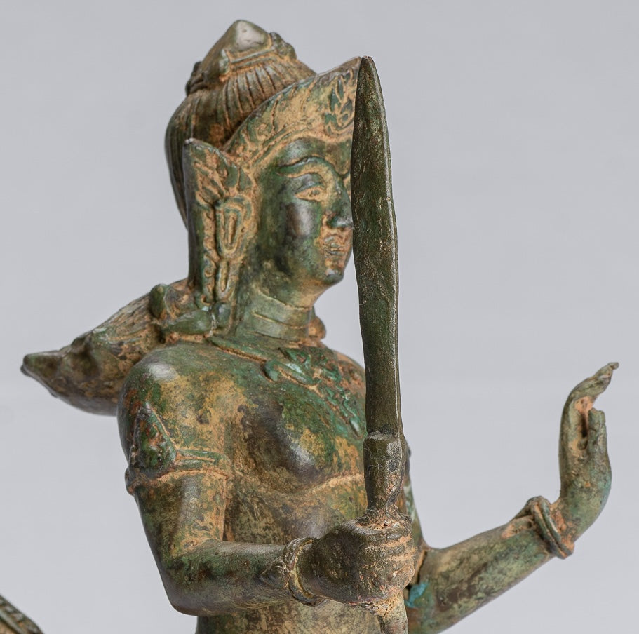 Antique Thai Style Bronze Female Deity with Naga Tail Statue - 22cm/9"