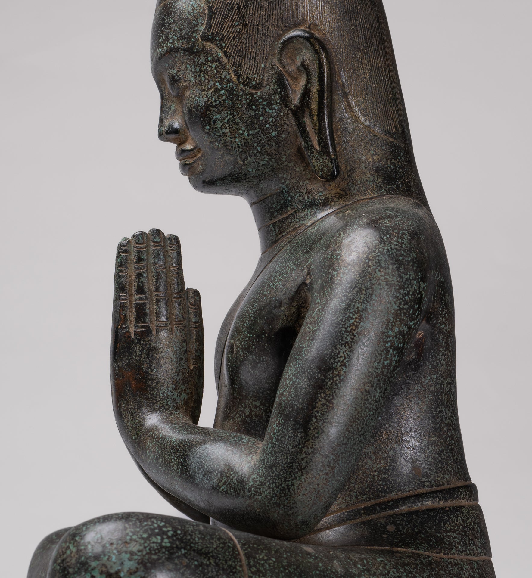 Antique Khmer Style Bronze Meditation Seated Jayavarman VII Statue - 38cm/15"