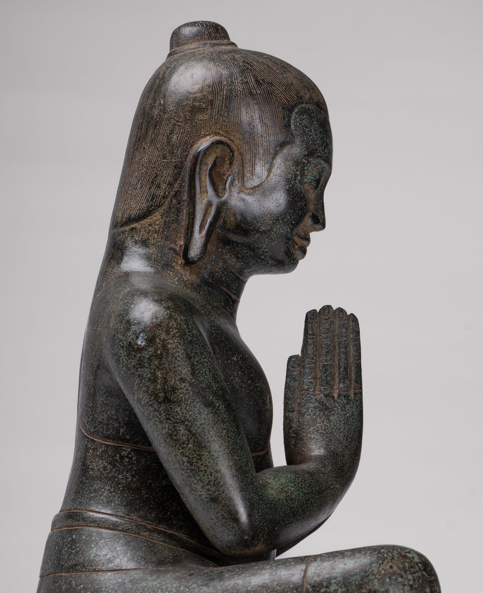 Antique Khmer Style Bronze Meditation Seated Jayavarman VII Statue - 38cm/15"