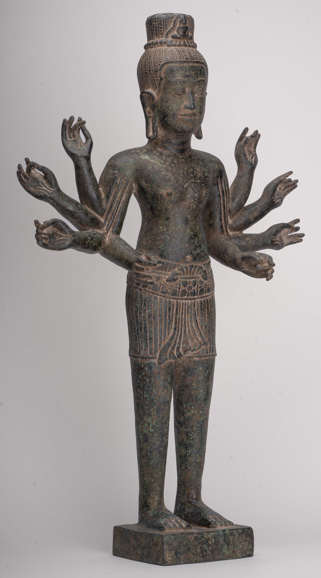 Antique Khmer Style Bronze Bayon Style Lokeshvara Statue - 55cm/22"