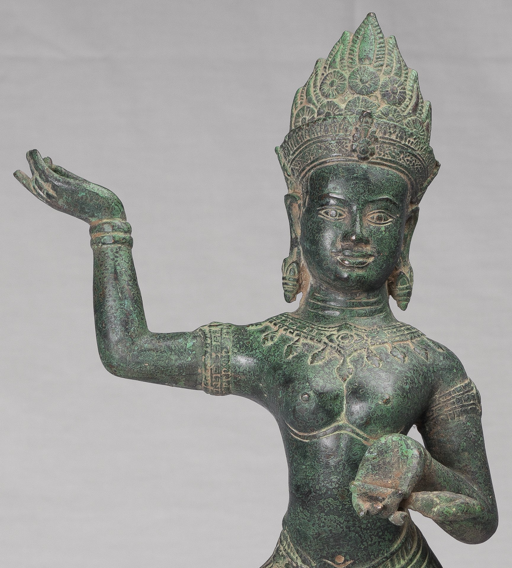 Apsara Statue - Antique Khmer Style Angkor Wat Bronze Standing Apsara or Angel - 56cm/22"