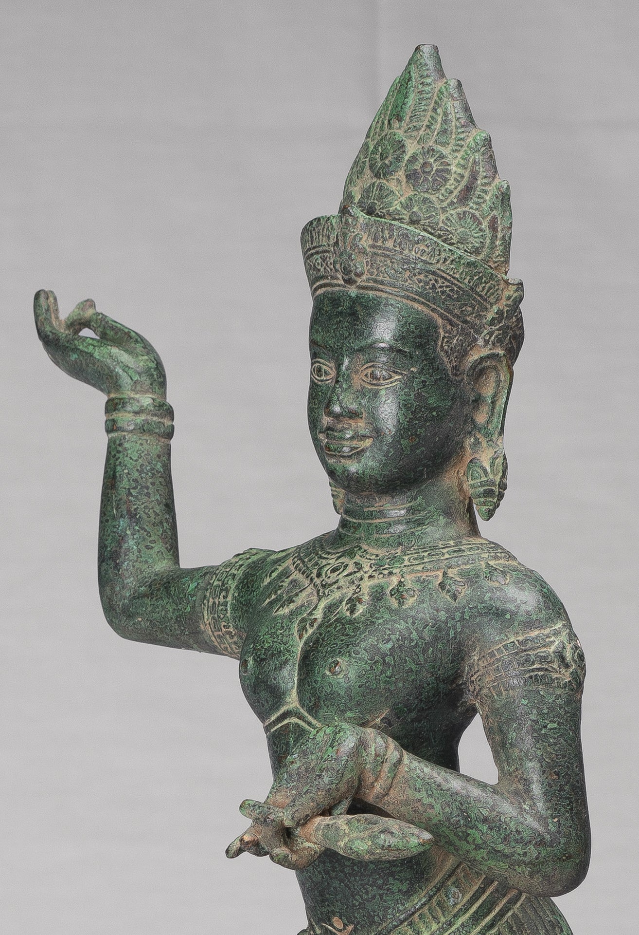 Apsara Statue - Antique Khmer Style Angkor Wat Bronze Standing Apsara or Angel - 56cm/22"