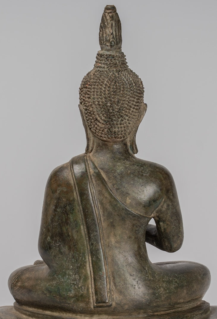 Buddha Statue - Seated Antique Laos Style Bronze Charity Gautama Buddha Statue - 54cm/22"