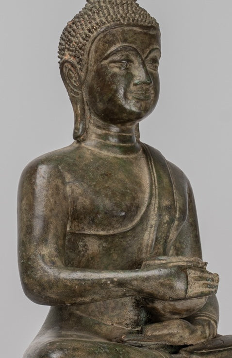 Buddha Statue - Seated Antique Laos Style Bronze Charity Gautama Buddha Statue - 54cm/22"