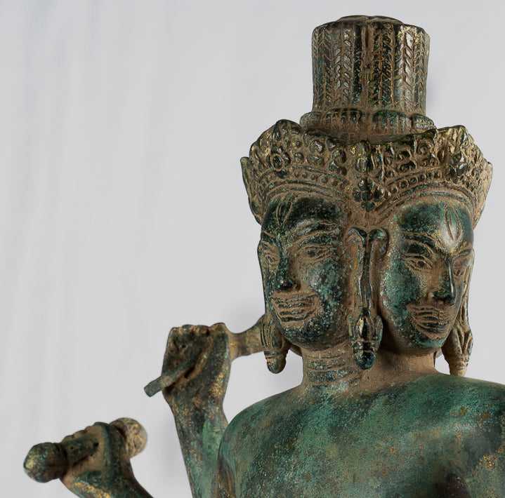 Statua Brahma - Antique Khmer Style Koh Ker in piedi Bronzo Brahma - Creazione di Dio indù - 50 cm/20 "