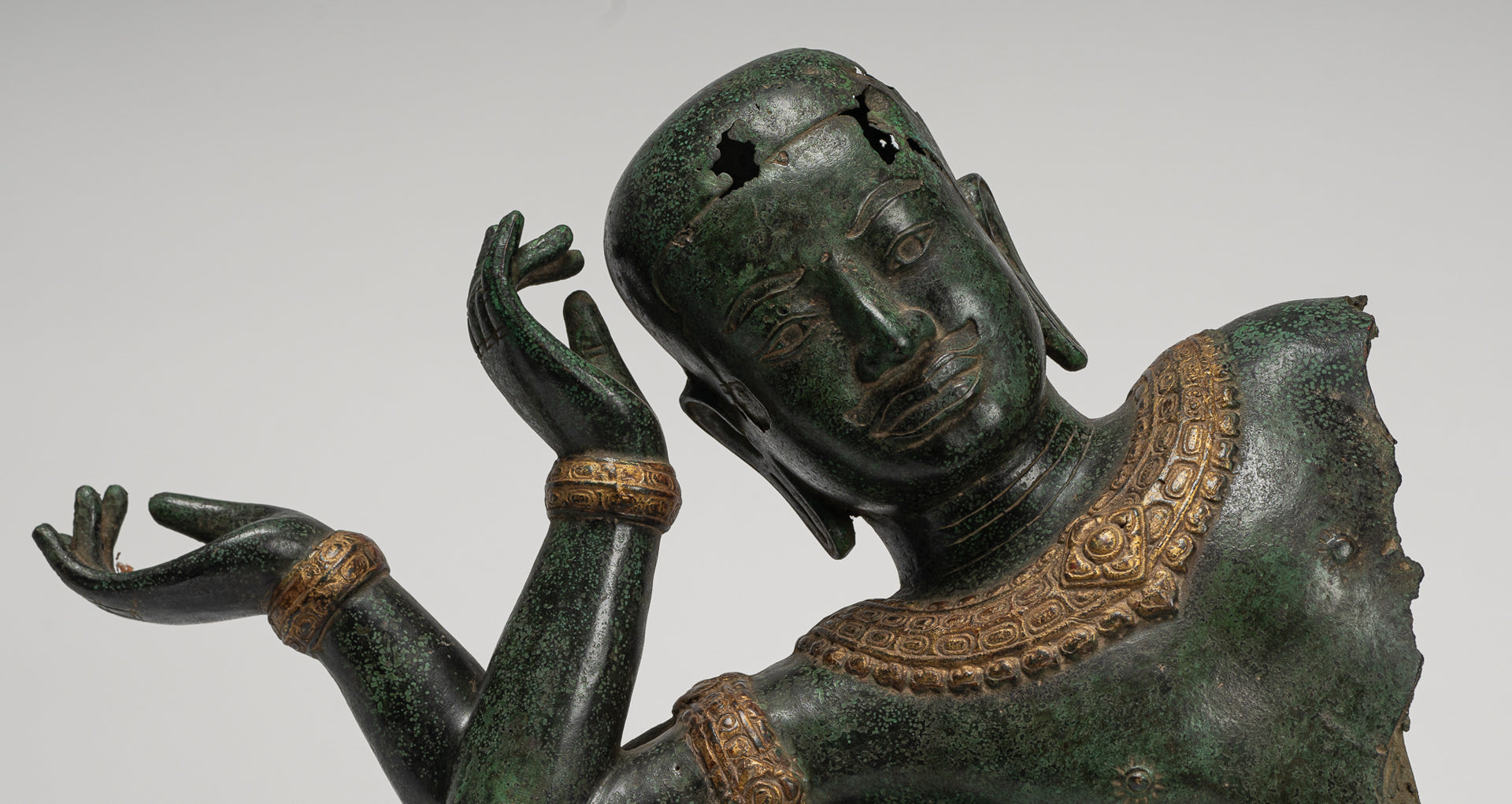 Antique Khmer Style Baphuon Reclining Bronze Vishnu Statue - 32cm/13"