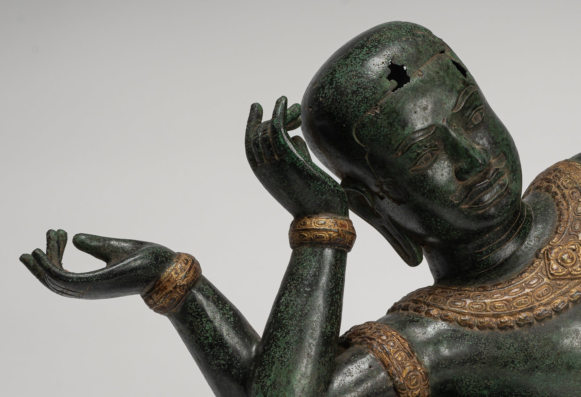 Antique Khmer Style Baphuon Reclining Bronze Vishnu Statue - 32cm/13"