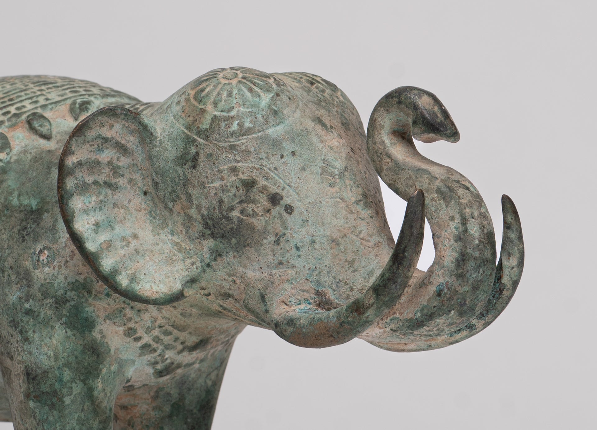 Antique Khmer Style Bronze Trumpeting Elephant Statue - 12cm/5" Tall