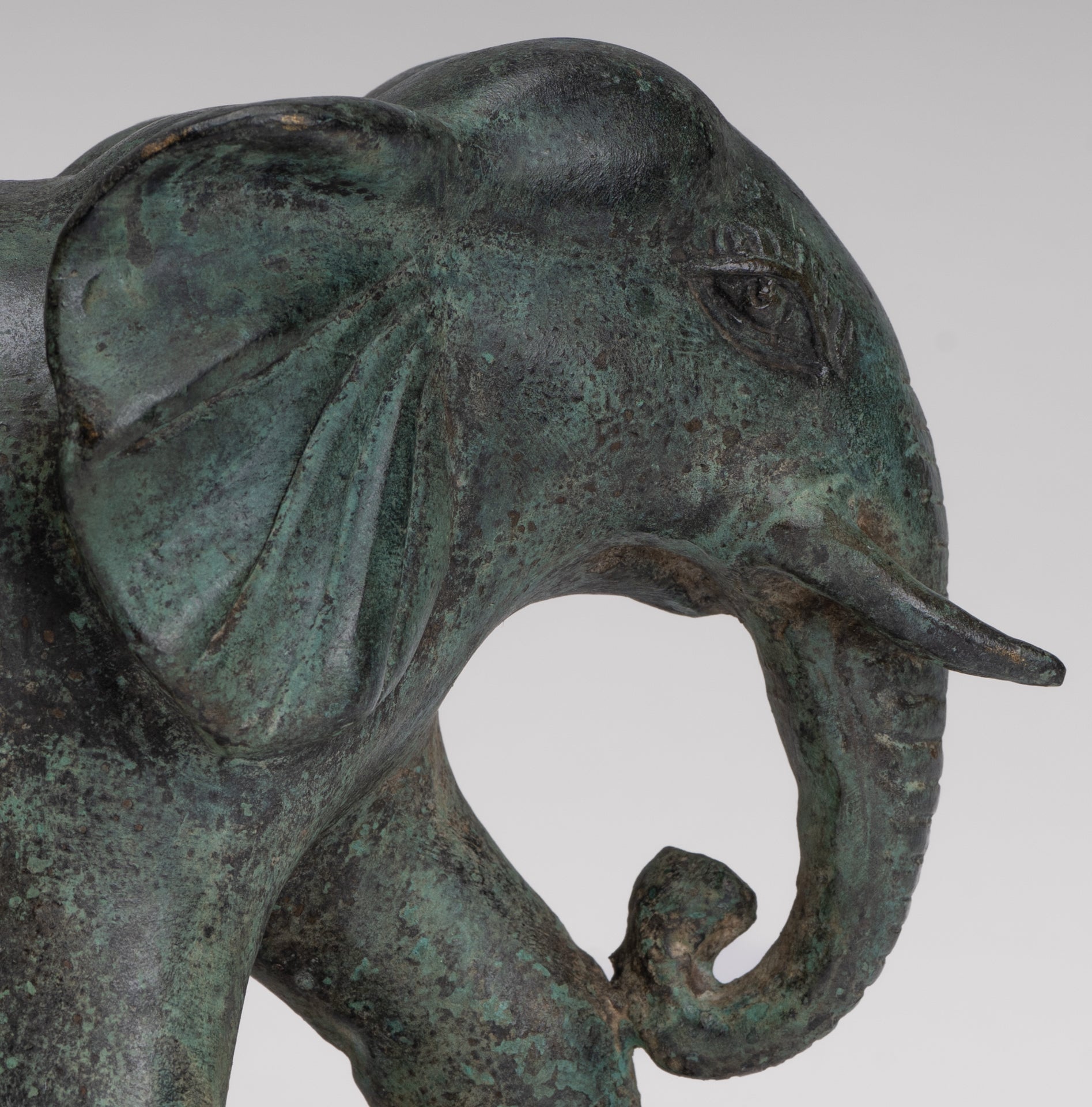 Antique Khmer Style Standing Bronze Elephant Statue - 14cm/6" Tall