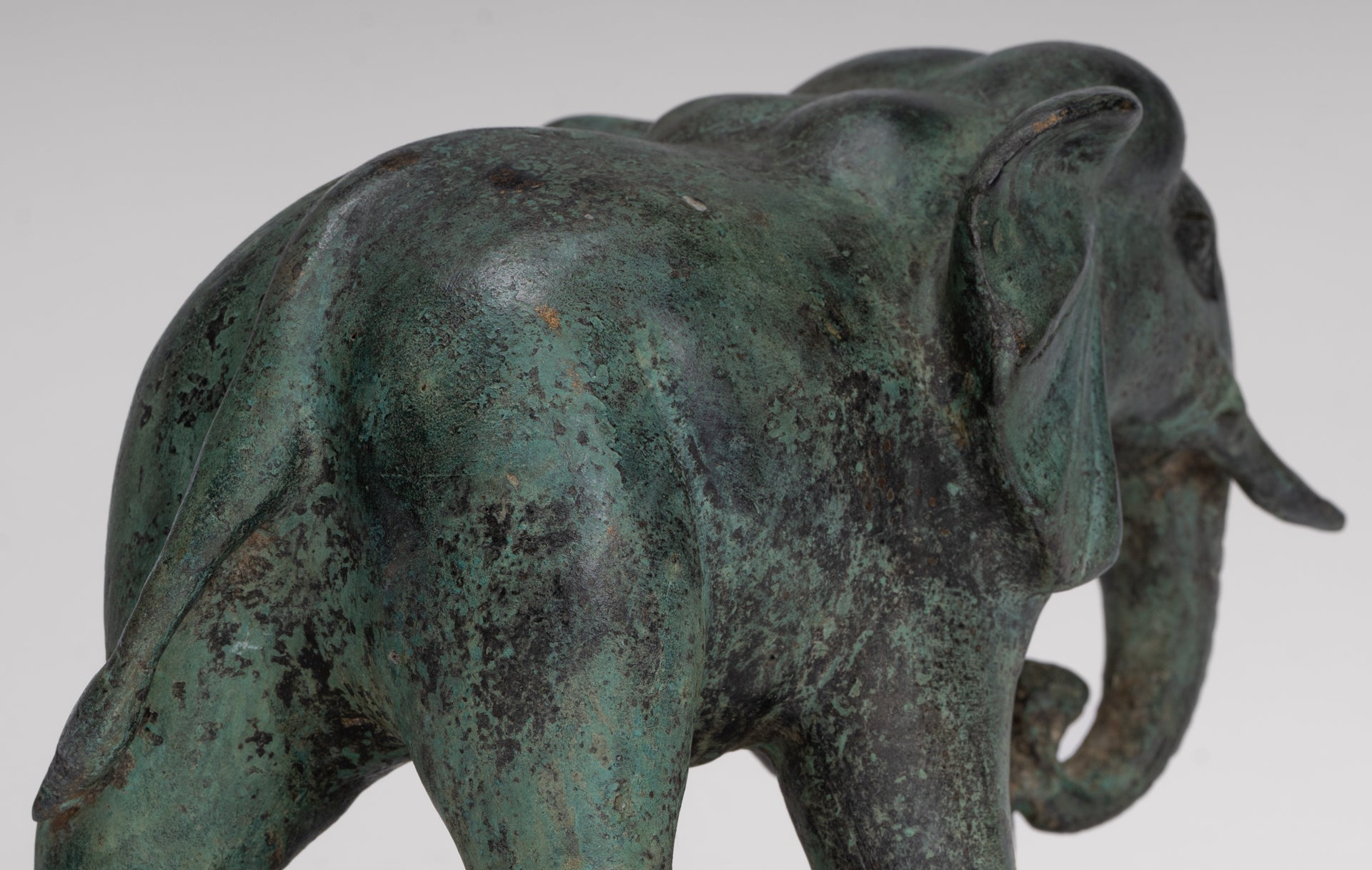 Antique Khmer Style Standing Bronze Elephant Statue - 14cm/6" Tall