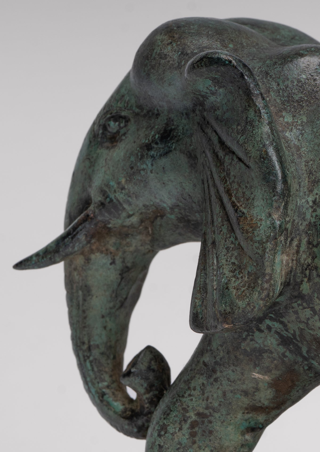 Antique Khmer Style Standing Bronze Elephant Statue - 14cm/6" Tall