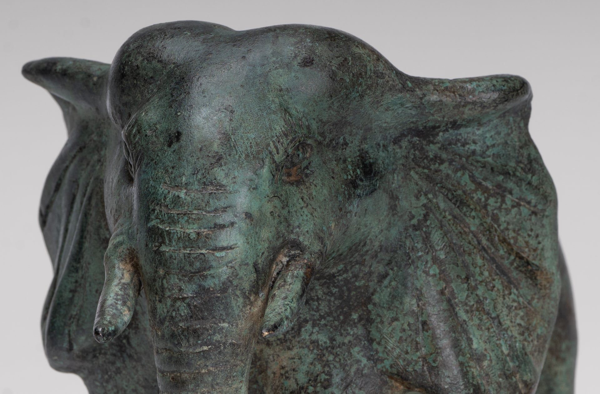 Antique Khmer Style Standing Bronze Elephant Statue - 14cm/6" Tall