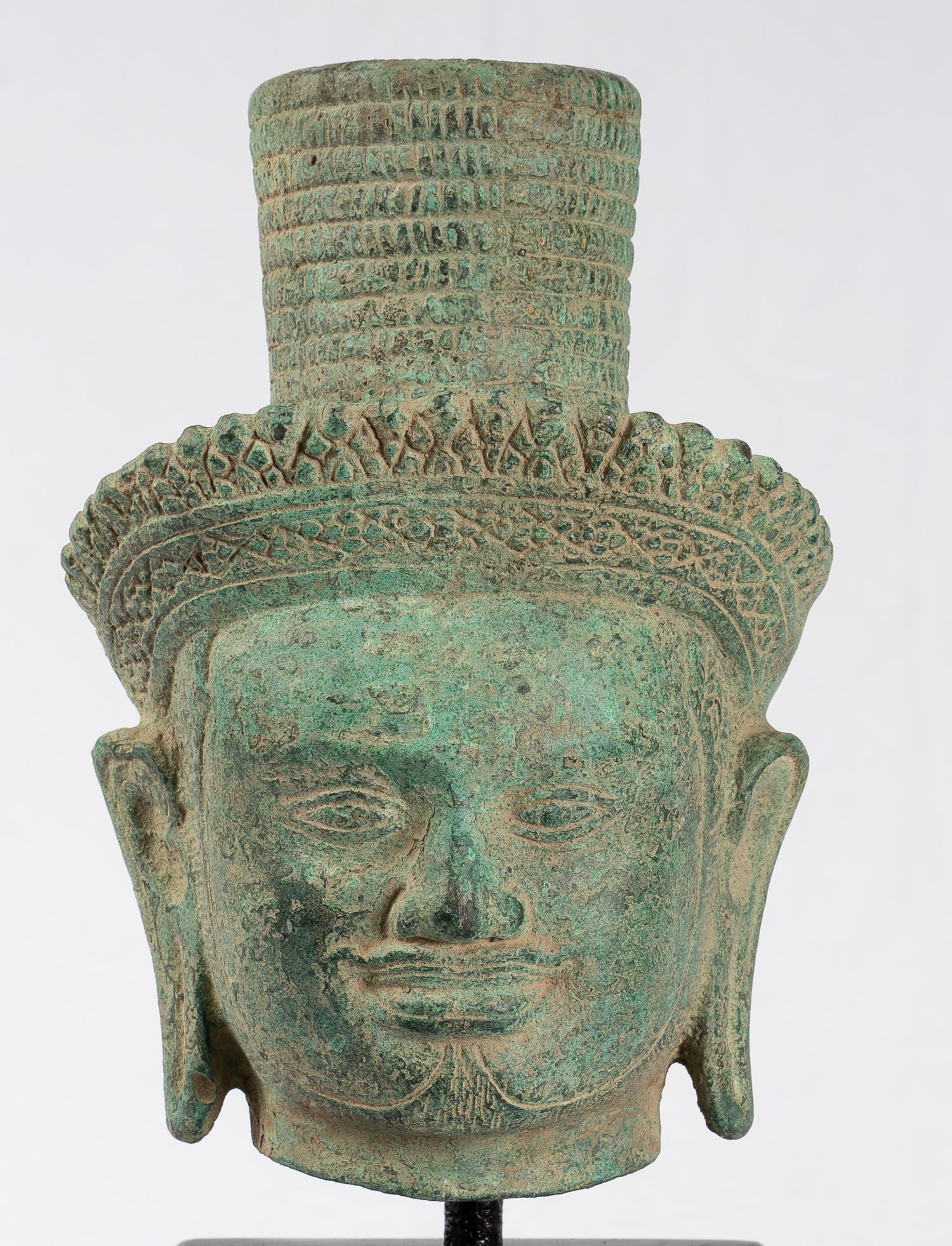 Vishnu Statue - Antique Khmer Style Koh Ker Bronze Vishnu Head Statue - Protector - 23cm/9"